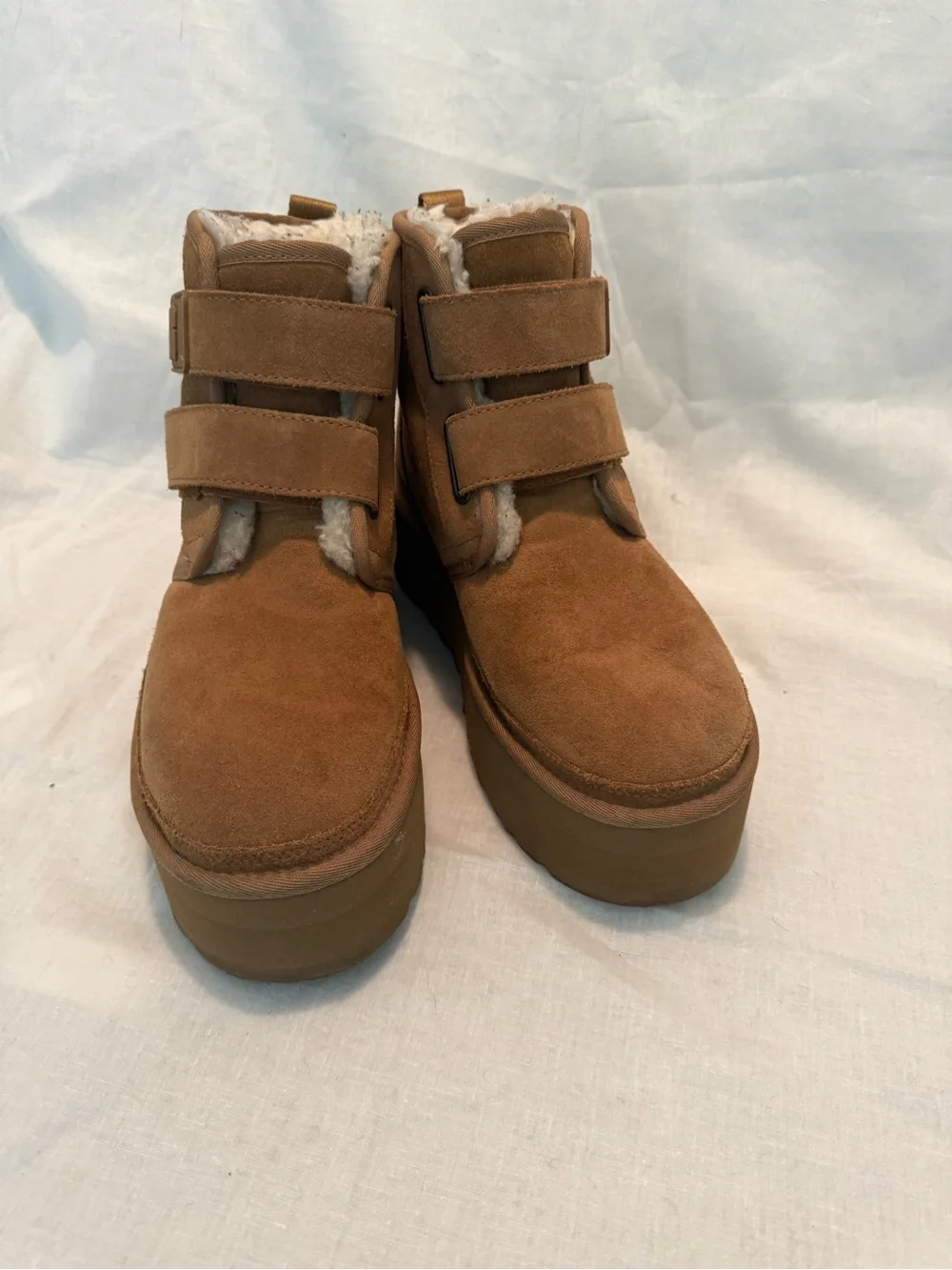 UGG Neumel Platform Double Strap Booties Chestnut Suede Size 9